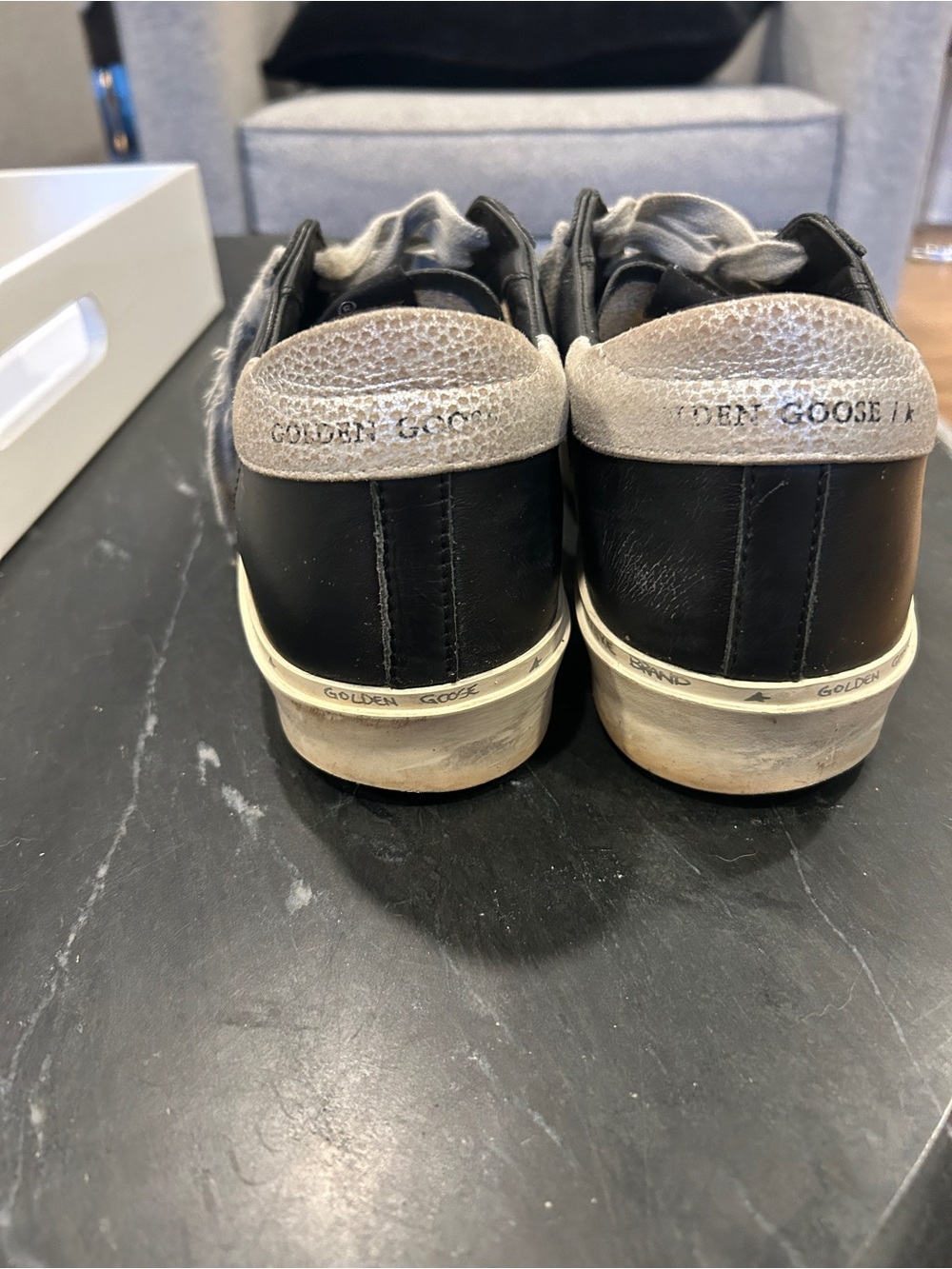 Golden Goose Black Leather Hi Star Sneakers with Silver Star Sz 40 , Sz 10 W - Picture 3 of 4